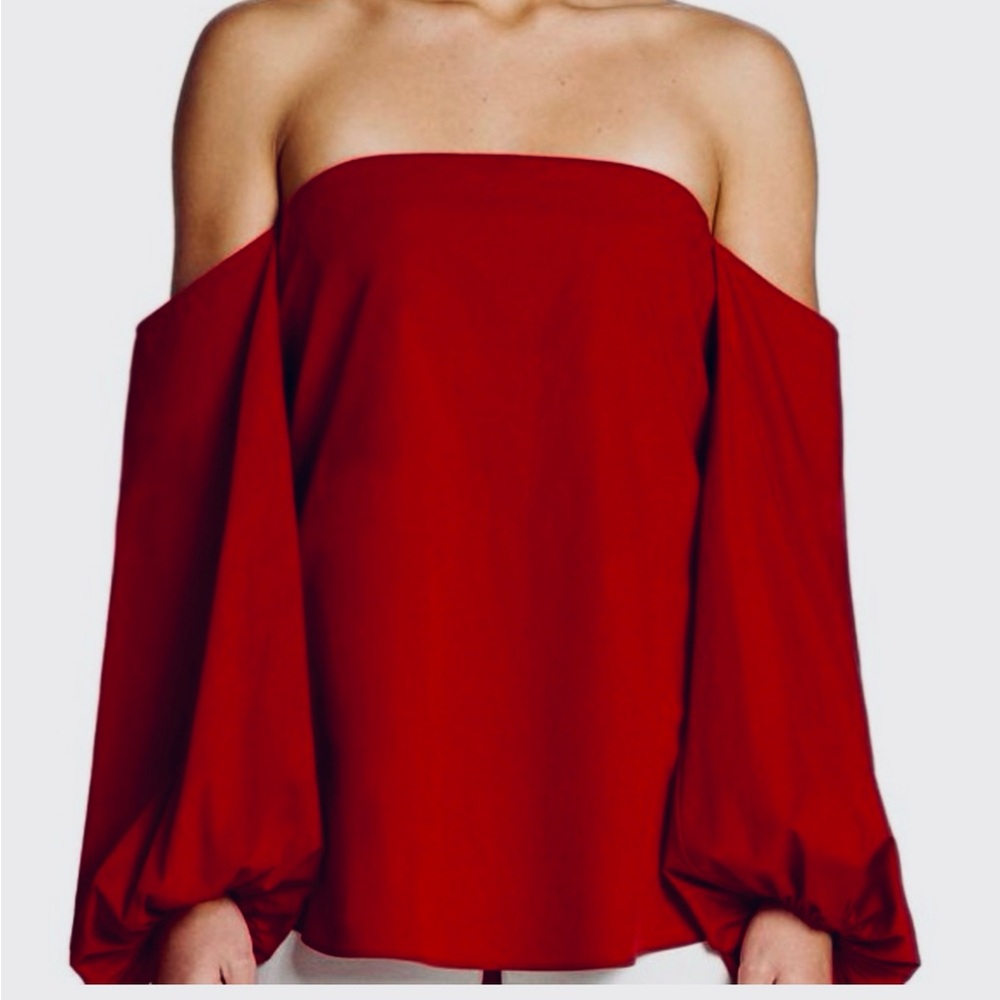 Theory Off-Shoulder Red Blouse